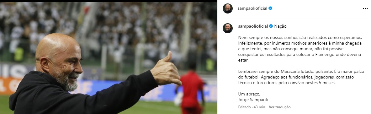 Sampaoli Se Despede Do Flamengo Nas Redes Sociais Nem Sempre Os