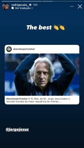 Após recorde com o Al-Hilal, Jorge Jesus é parabenizado por ex-jogador do Flamengo