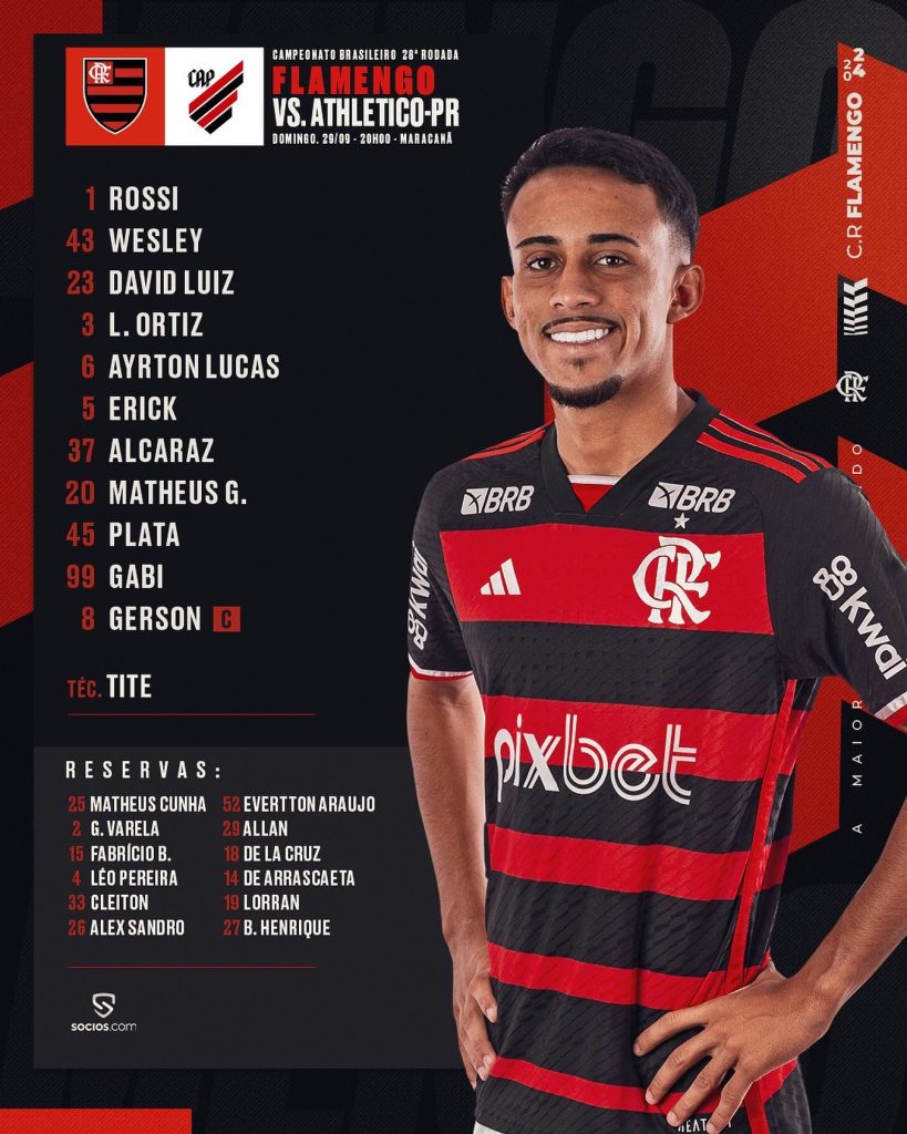 Saiu - Com Gabigol entre os titulares, Flamengo está escalado para enfrentar o Athletico-PR no Brasileirão