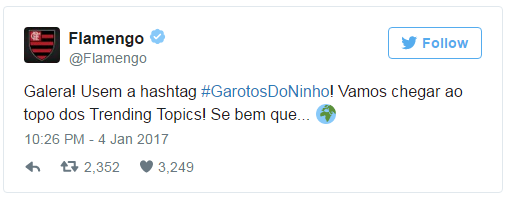 Flamengo lança hashtag e emoji no Twitter para o Campeonato Brasileiro